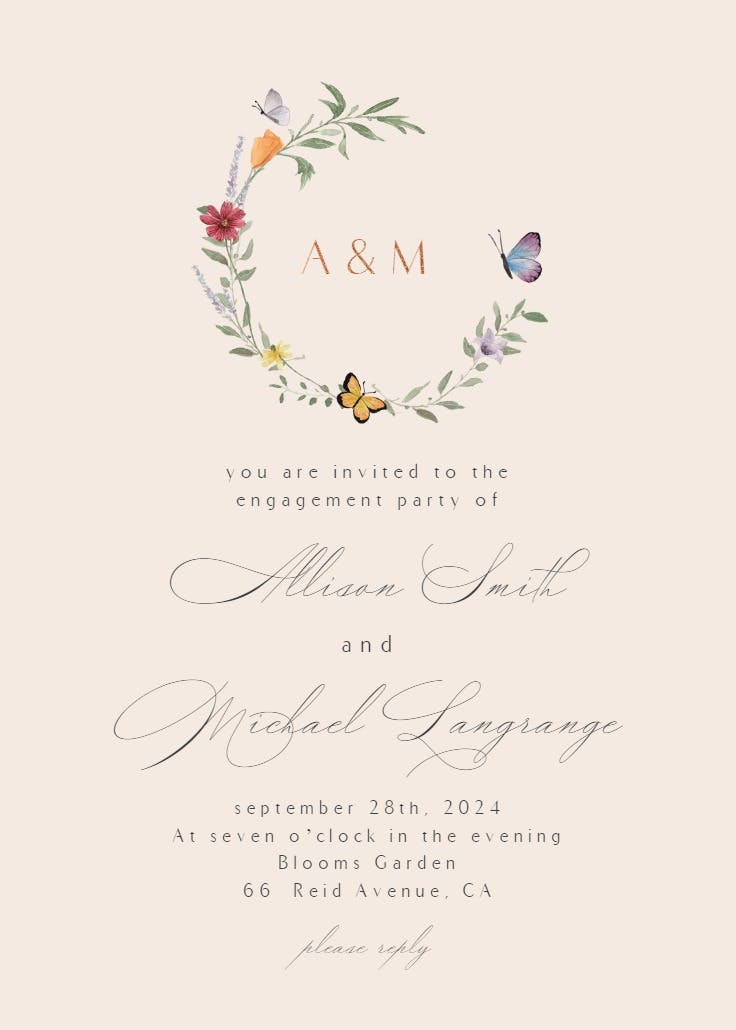 Meadow monogram - engagement party invitation